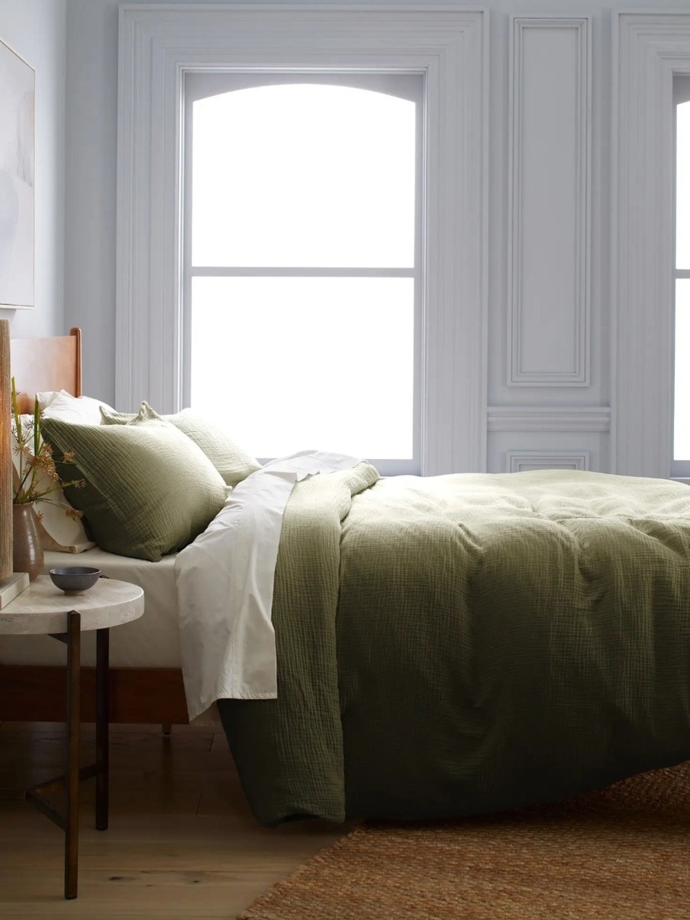 Quince Olive King/CalKing Cotton Gauze Duvet Cover Like New - Picture 2 of 5